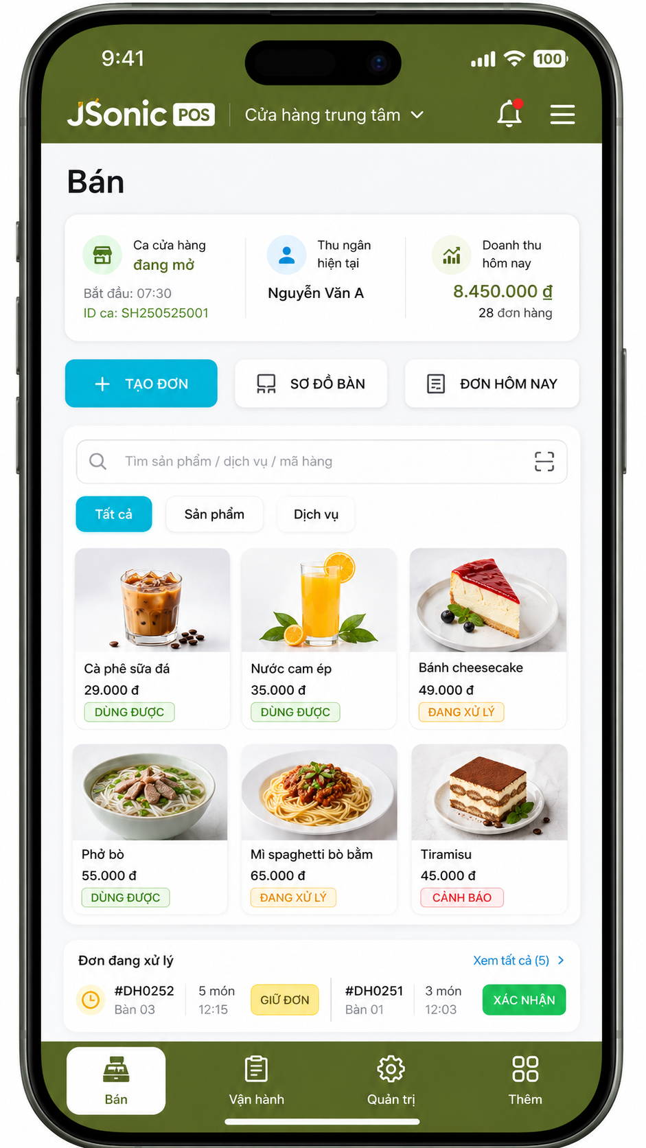 Giao diện thật của JSONIC POS